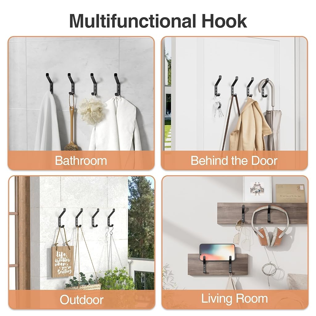 HASTHIP® 4Pcs Wall Hooks Hat Hooks Garment Hanger Hooks Coat Hooks Dual-hook Design Modern Minimalist Cast Iron Wall Mount Hooks with Screws Kit, Versatile Wall Hooks for Entryway, Wall, Room, Kitchen HASTHIP® 4Pcs Wall Hooks Hat Hooks Garment Hanger Hooks Coat Hooks Dual-hook Design Modern Minimalist Cast Iron Wall Mount Hooks with Screws Kit, Versatile Wall Hooks for Entryway, Wall, Room, Kitchen